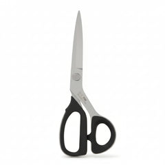 Pair of scissors with black handles on a white background