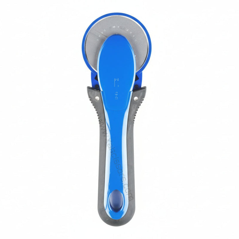 Blue and gray measuring tool on a white background