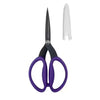 Scissors with purple handles on a white background