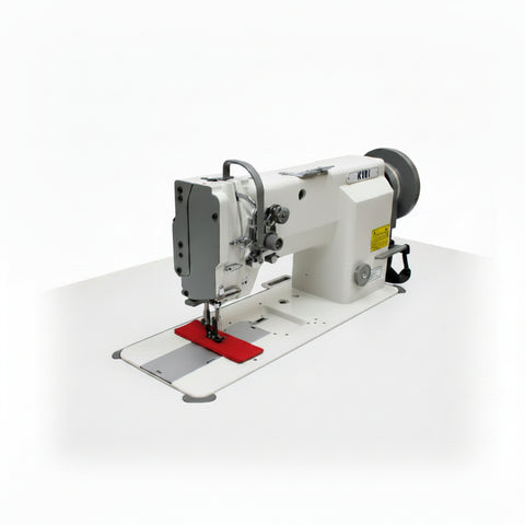 Sewing machine on a table with a white background