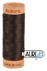 Aurifil Mako 80wt Cotton 274 m 300 yd. spool - 1130 Very Dark Bark
