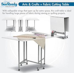 Mobile Folding Craft Cutting Table Silver/White