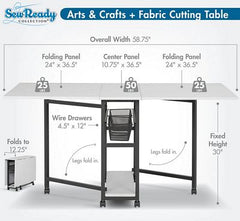 Mobile Folding Craft Cutting Table Charcoal/White
