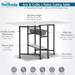 Mobile Fabric Cutting Hobby Table Charcoal/White