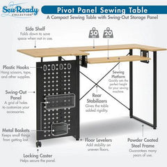 Pivot Sewing Table with Pegboard Graphite/Ashwood