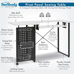 Pivot Sewing Table with Pegboard Graphite/White