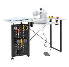 Pivot Sewing Table with Pegboard Graphite/White