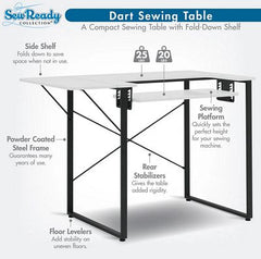 Dart Sewing Table with Folding Top Graphite/White