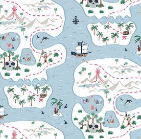 Dear Stella Fabrics, Bootylicious Collection - Treasure Map* (Sold By 1/2 Meter)