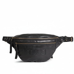 Black waist bag on a white background