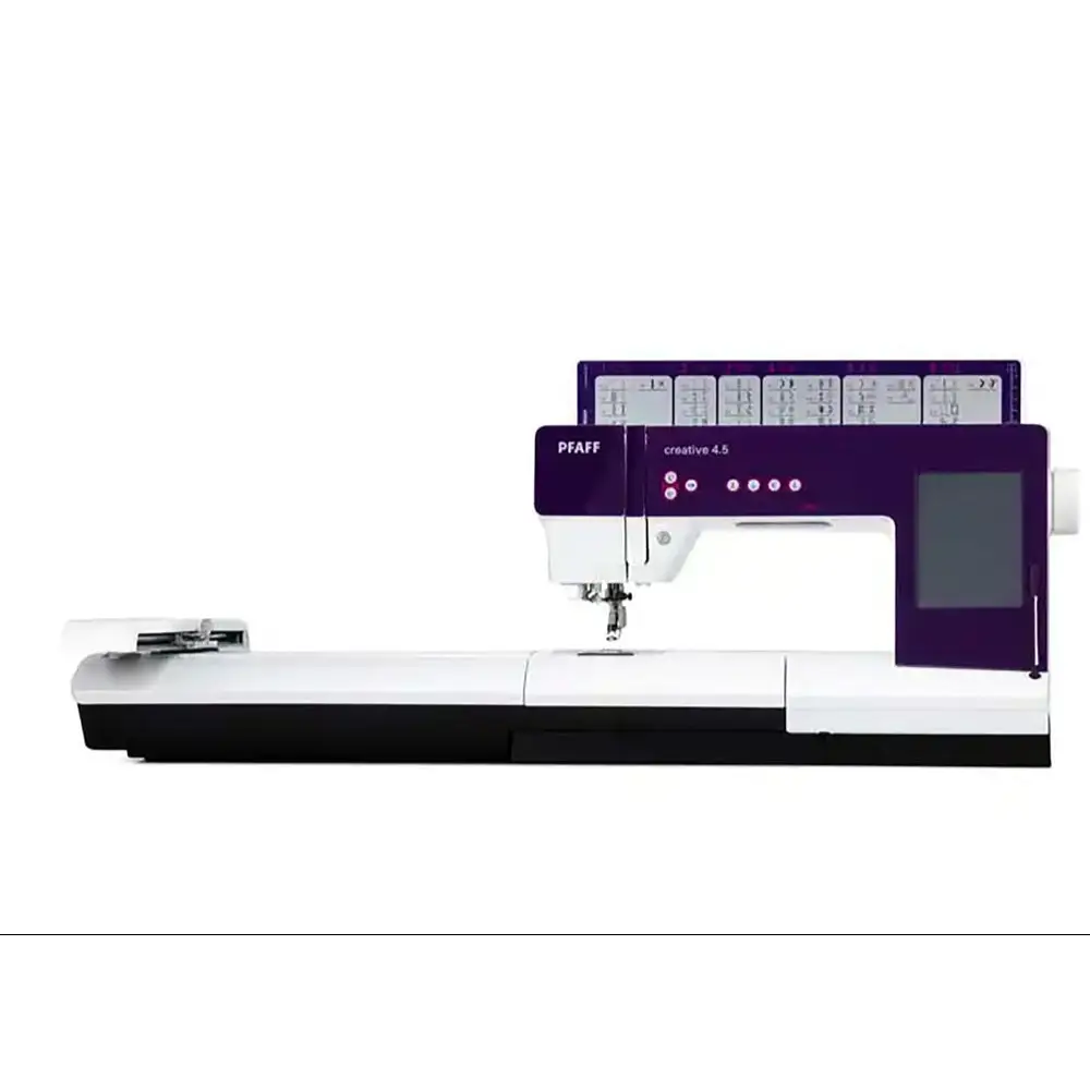 Sewing machine with digital display on a white background
