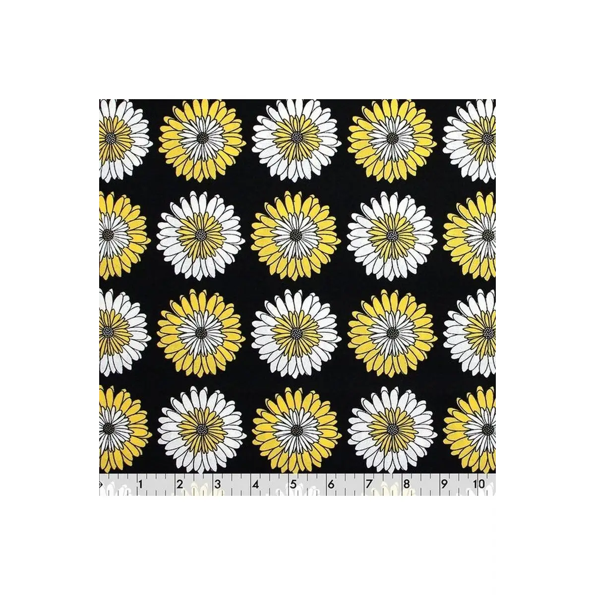 Fabric, Fabric CreationsBlack with Yellow and White Daisy Flowers