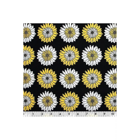 Fabric, Fabric CreationsBlack with Yellow and White Daisy Flowers