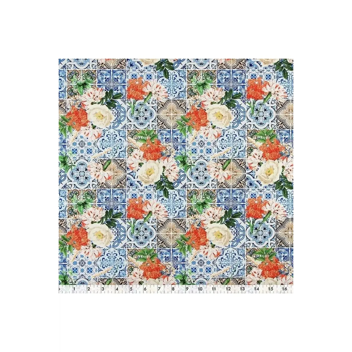 Blue Mosaic Tiles with Flower Bunches
