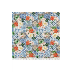 Blue Mosaic Tiles with Flower Bunches