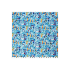 Fabric Creations, Blue with Colourful Watercolour Sea Horses