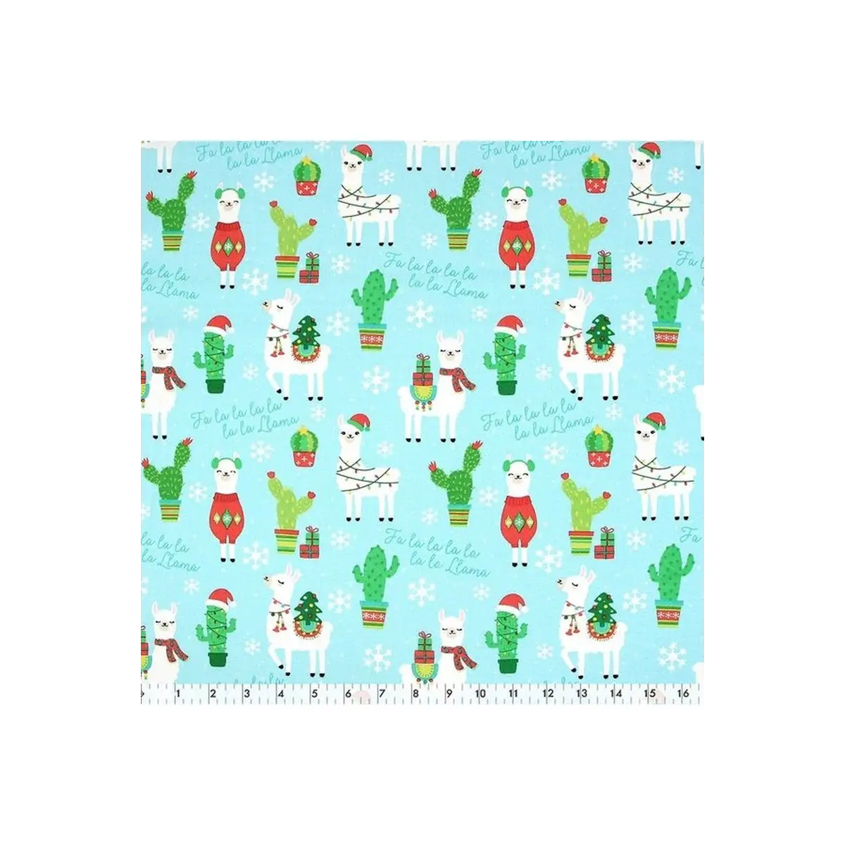 Fabric, "Fa la la" Christmas Llamas, Print
