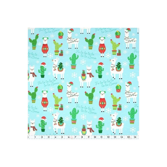 Fabric, "Fa la la" Christmas Llamas, Print