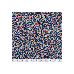 Fabric Creations, Navy Blue with Small Peach and Pink Flowers