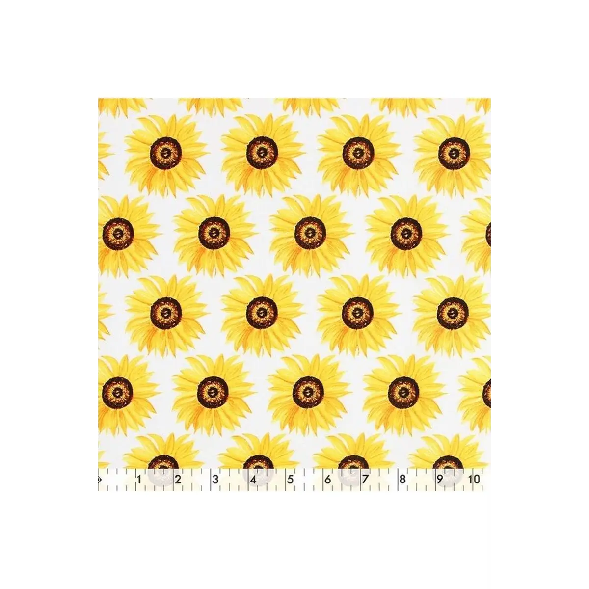 Fabric, White with Yellow Sunflower Heads