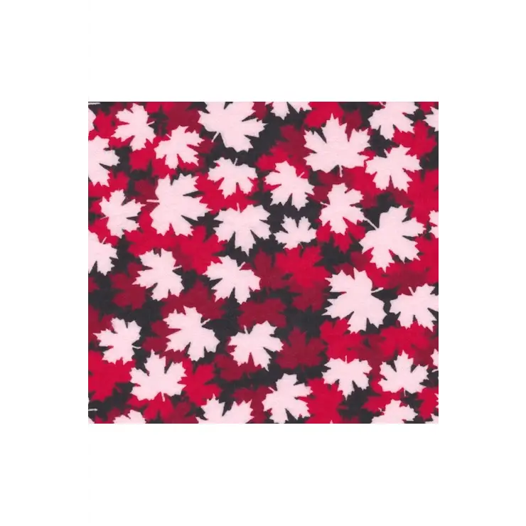 Fabric, Siltex - Red/Black/White Leaves - Flannel 11-0044-0011