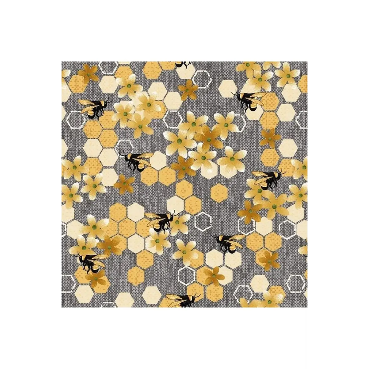 Fabric, Henry Glass Bloomin' Poppies Blue Bees - 2735-11