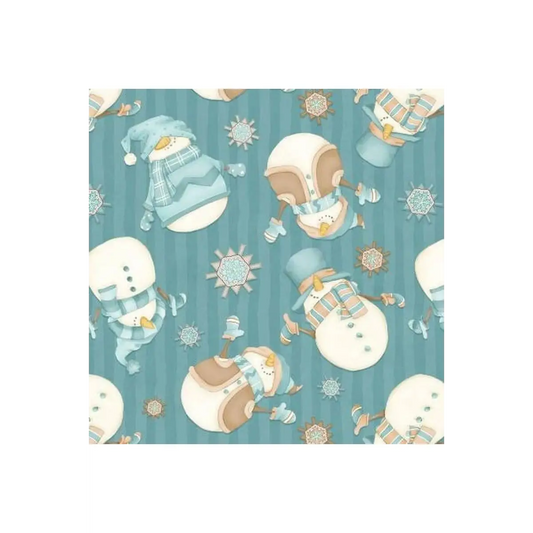 I Love Sn'Gnomies Dark Aqua Tossed Snowmen Flannel