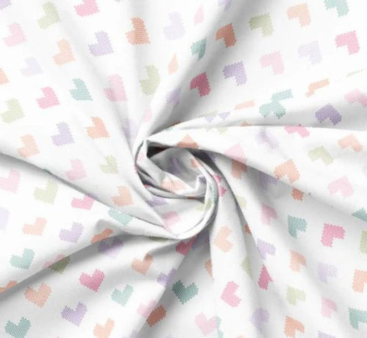 Daisy&Lilly-Cross-Stitched Hearts,White (Sold By 1/2 Meter)