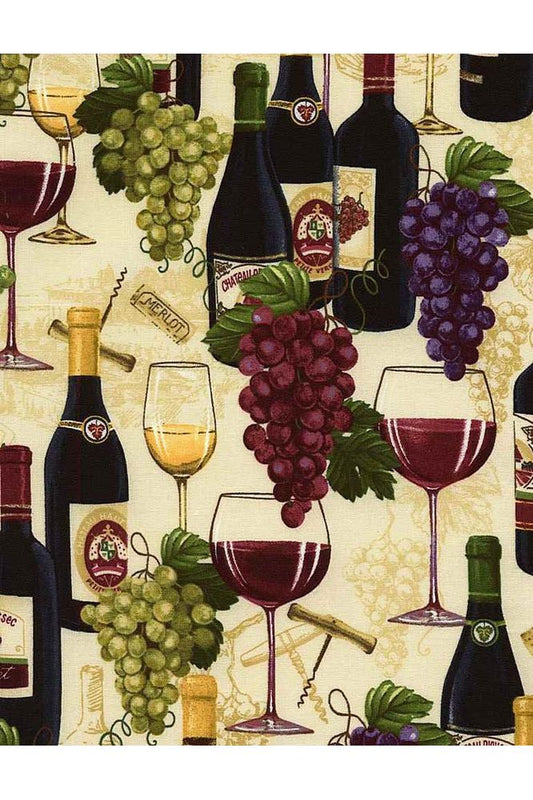 Wine Country Collection - Wine Bottle & Grapes by Timeless Treasures