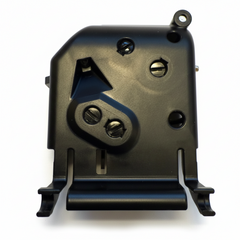 Black mechanical component on a white background