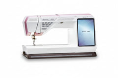 Sewing machine with a digital display on a white background