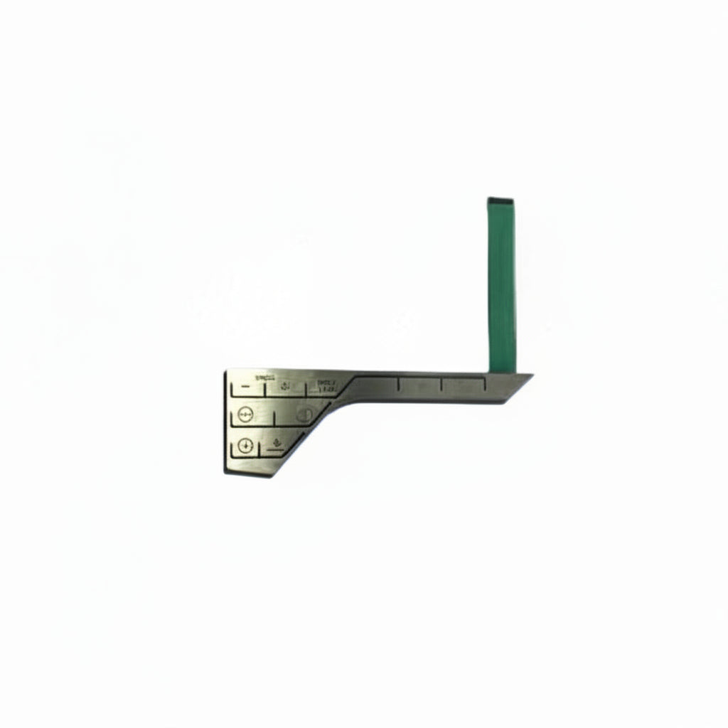 A small electronic component or sensor module with a green ribbon cable and a silver metal body, shown on a plain light background.