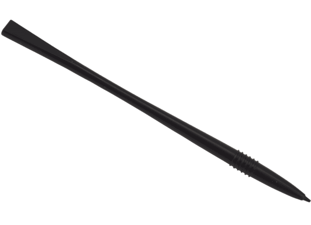 A black plastic replacement stylus tip for a ballpoint pen, shown diagonally on a plain white background.