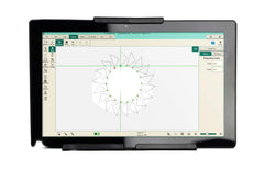 Digital drawing tablet with software interface on a white background