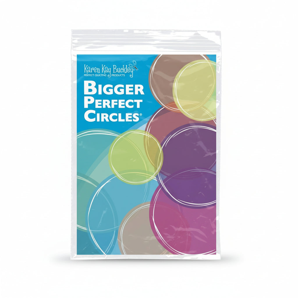 Packaging of Karen Kay Buckley's Bigger Perfect Circles with colorful circles on a blue background.