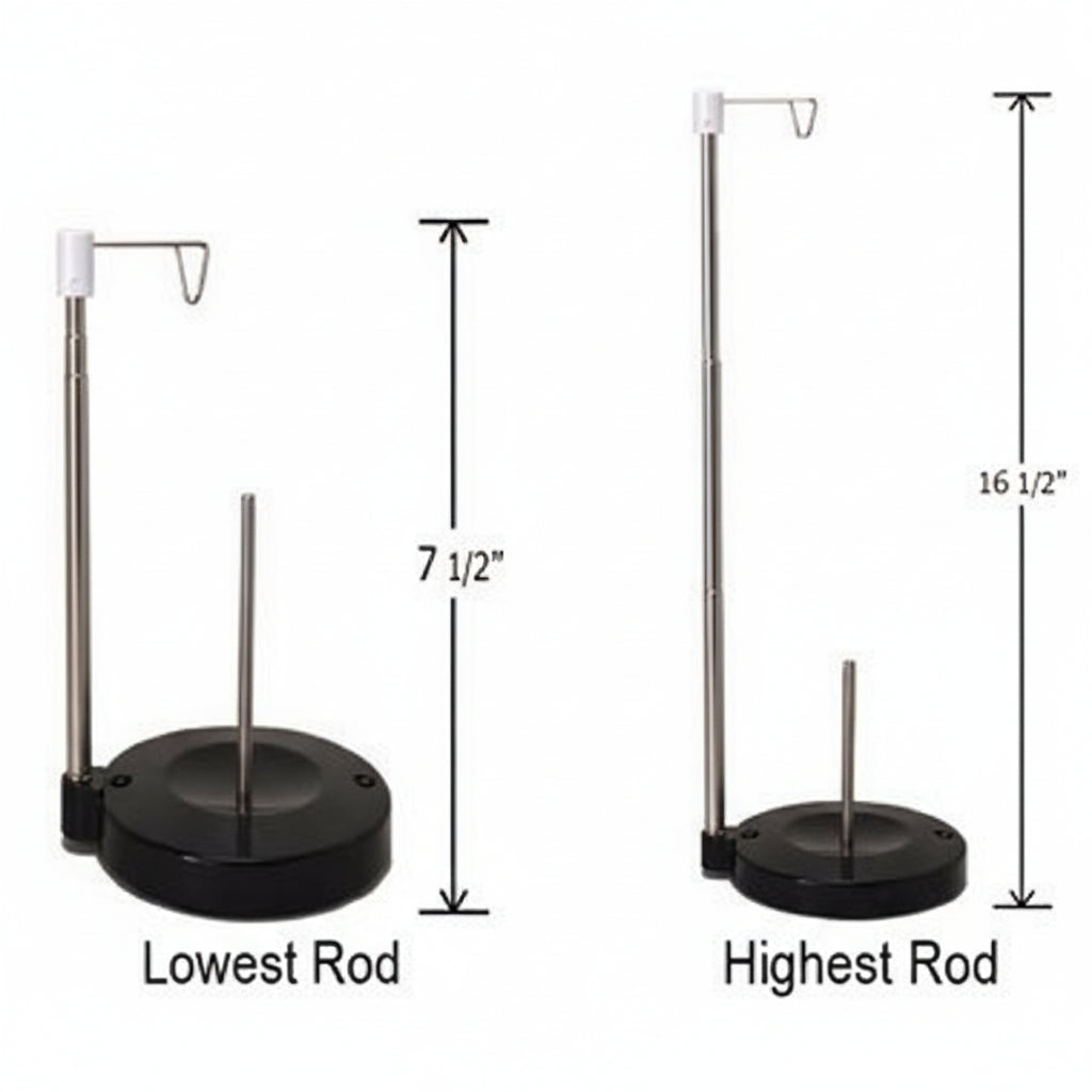 Measurement chart showing the height of two standing dog stands with rods.