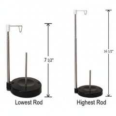 Measurement chart showing the height of two standing dog stands with rods.
