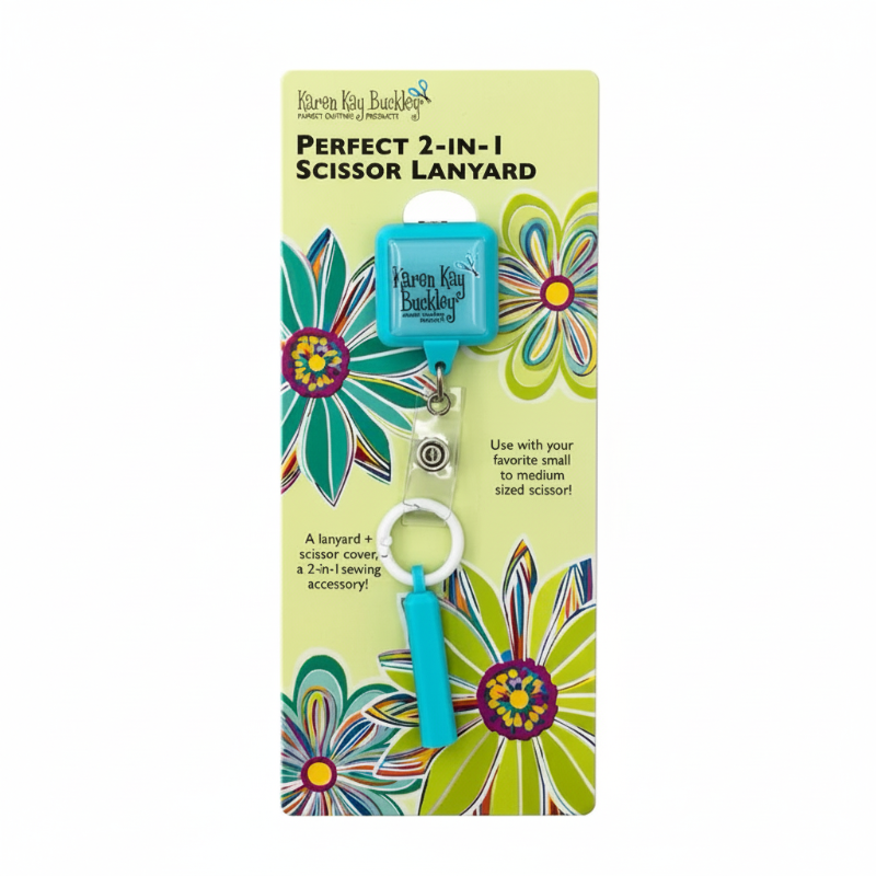 Packaged 2-in-1 scissor lanyard with colorful design on a white background
