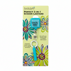Packaged 2-in-1 scissor lanyard with colorful design on a white background