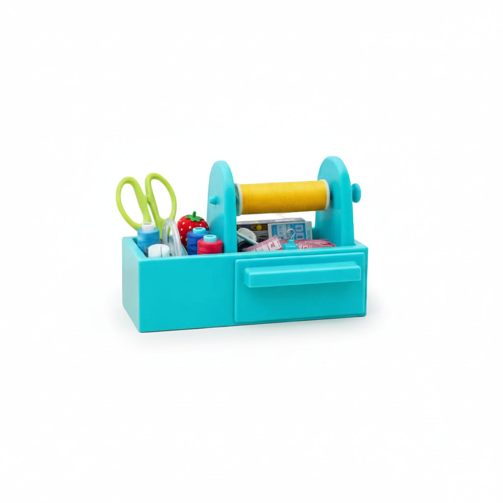 Turquoise desk organizer with stationery items on a wooden surface