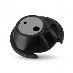 Black and gray mechanical component on a white background