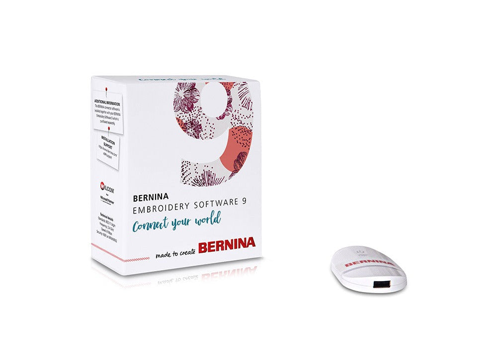Bernina embroidery software packaging with a mouse on a white background