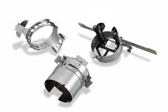 Three metal lampshades on a white background