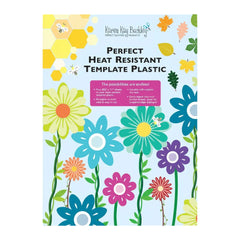 Floral design template plastic with colorful flowers on a blue background, featuring Karen Kay Buckley branding.