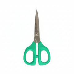 Pair of green-handled scissors on a white background