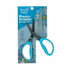 6-inch scissors with blue handles in packaging featuring Karen Kay Buckley branding.