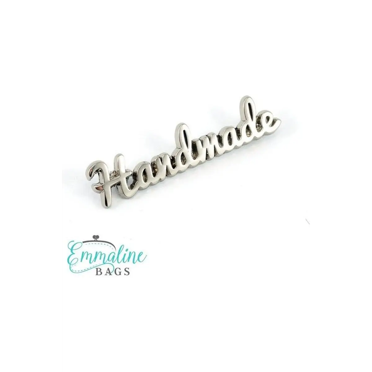 Metal Bag Label "handmade" Script Style