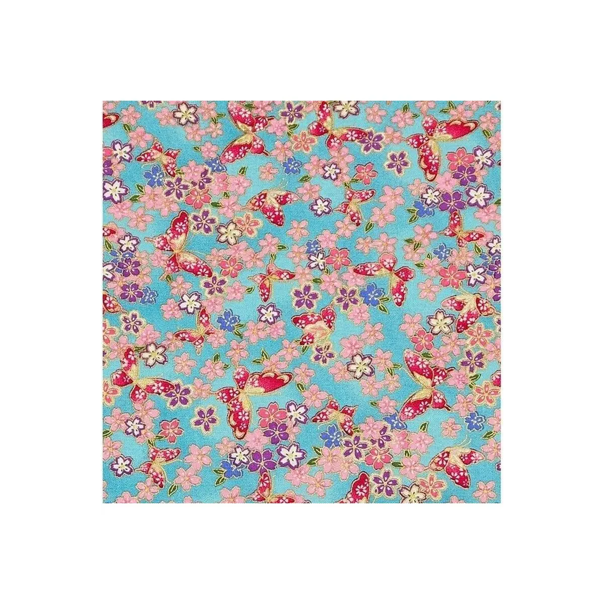 Metallic Cotton Blossoms and Buterflies Blue - 14-3000-0305