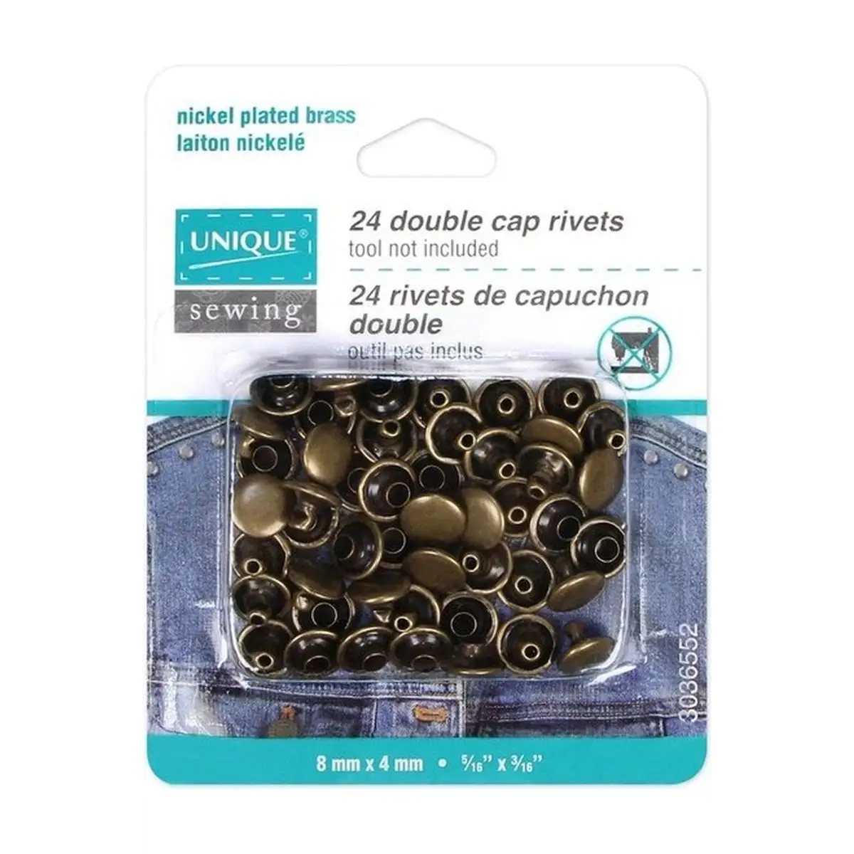 UNIQUE SEWING Double Cap Rivets - 8mm x 4mm 5/16" x 3/16" - 24 pcs