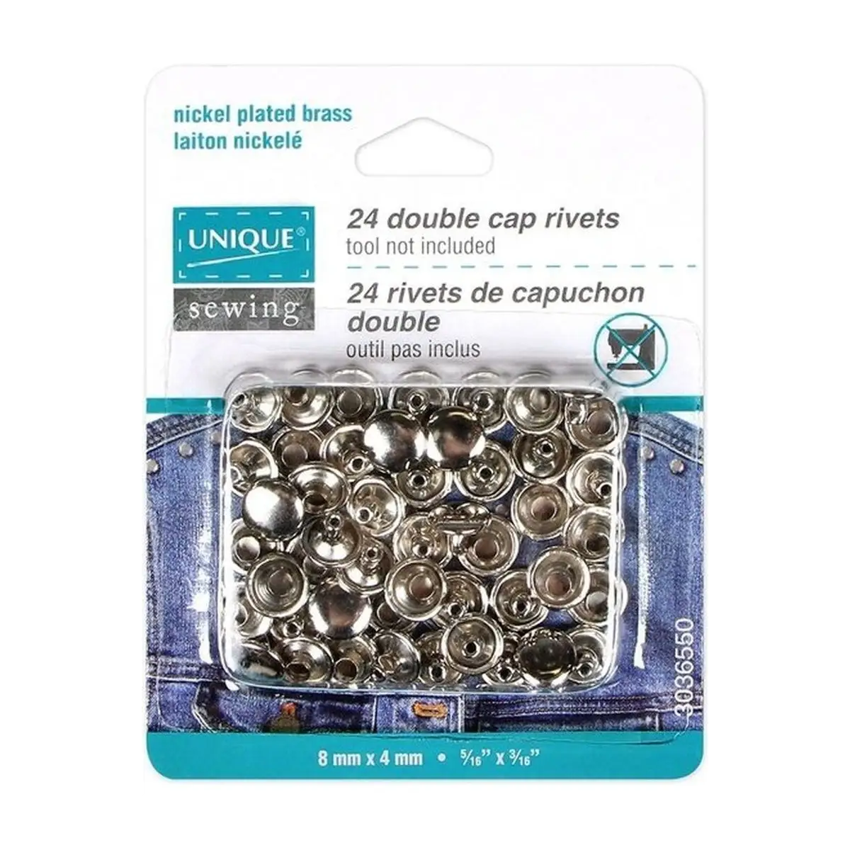 UNIQUE SEWING Double Cap Rivets - 8mm x 4mm 5/16" x 3/16" - 24 pcs